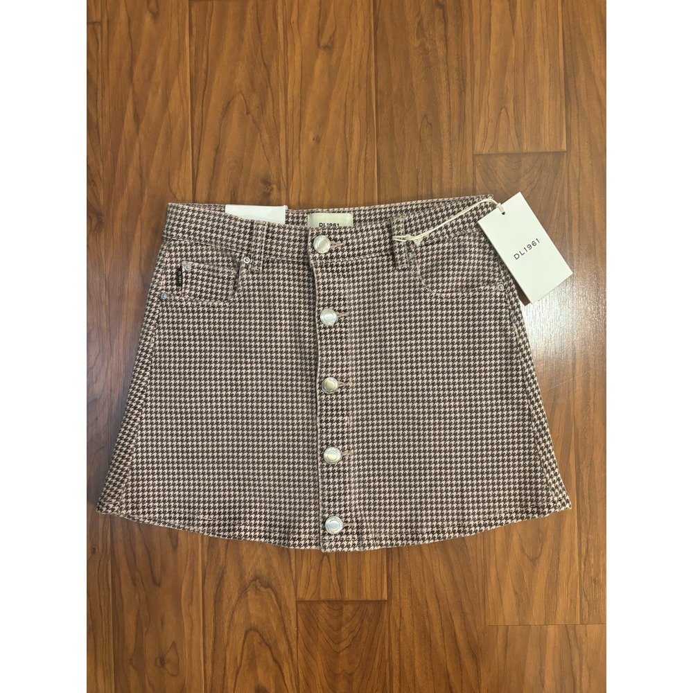 NWT DL1961 Jenny Mini Skirt for Tweens Pink Houndstooth Girls 14
